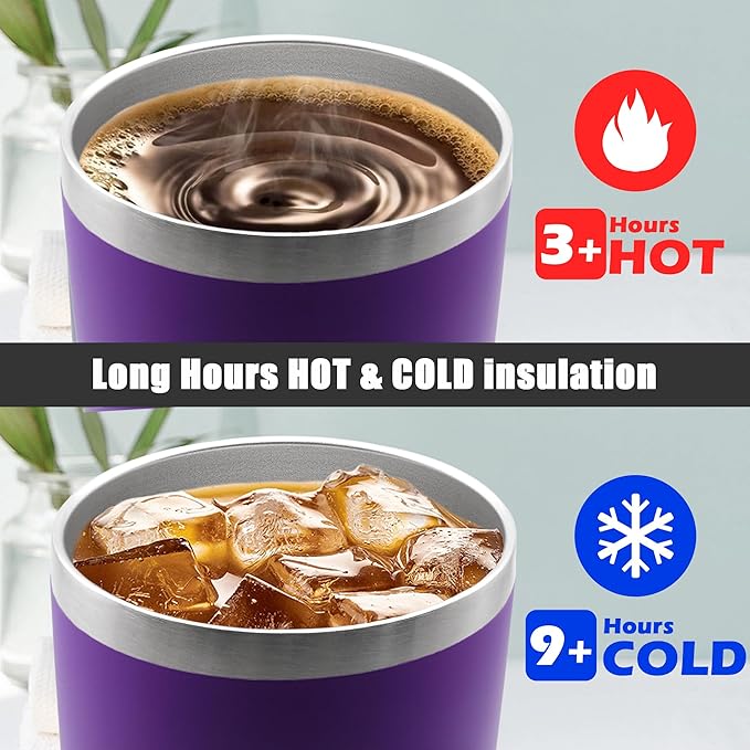 20 oz Tumbler Coffee Travel Tumblers Bulk with Lid Stainless Steel Double Wall Vacuum Insulated Mug Powder Coated Cups fit Car Cupholder for Hot and Cold - Purple, 4Pack