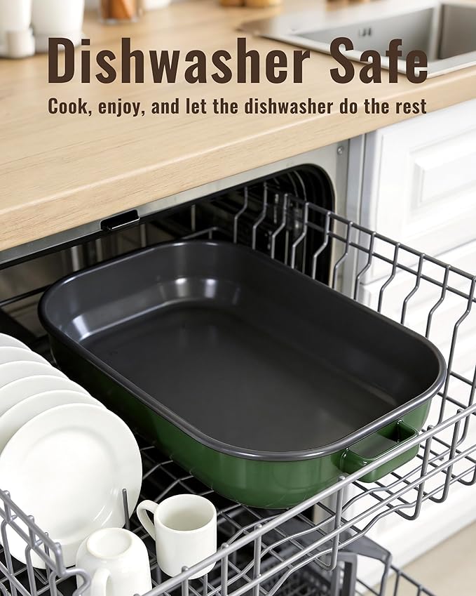 Roasting Pan with Rack & Handles 6-Piece Large 14&17 Inch Roaster Dishes, 572°F High Temperature Resistance Oven Dishwasher Safe Non-Stick Deep Lasagna Baking Pan Mother Day Gift Enamel Bakeware