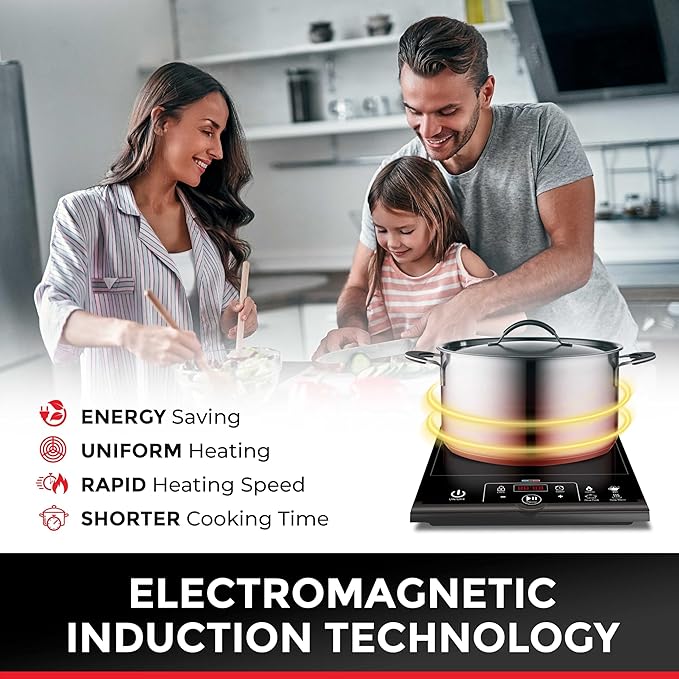Mueller RapidTherm Portable Induction Cooktop, 1800W Single Burner Hot Plate, 8 Temp Levels, Preset Programs, for Dorm, RV, Small Kitchen