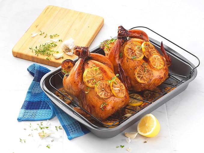 GoodCook Everyday Roast Pan with Rack Rectangular Nonstick Construction Large Capacity Metal Utensil-Safe, 15 x 11-Inch, Gray