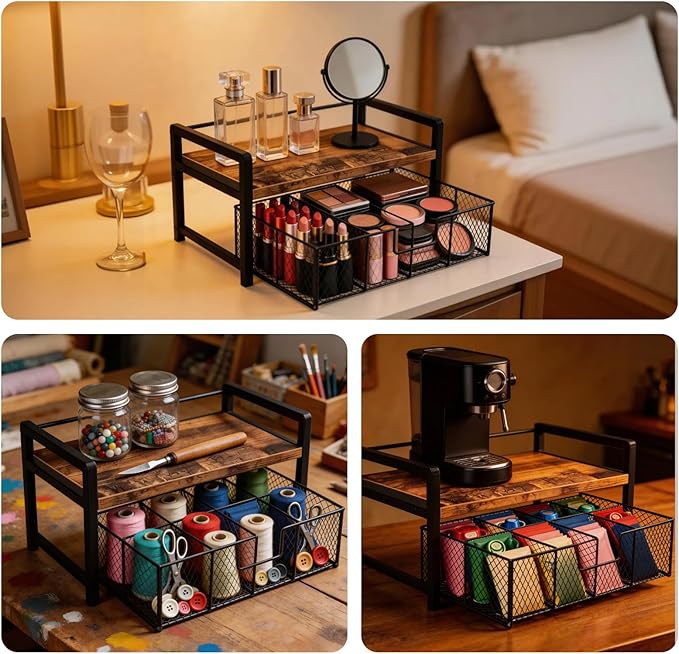 Tea Bag Storage Box,Wooden Tea Storage Box & Storage Chest – Multi-Functional Desktop Organizer for Tea Bags, Coffee Pods, and Small Office Supplies