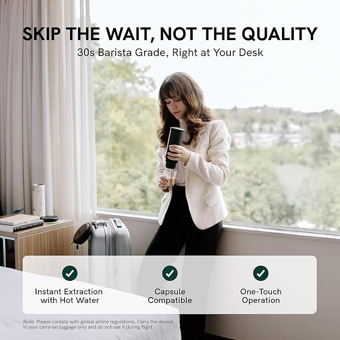 OutIn Nano Portable Electric Espresso Machine, Travel Coffee Maker for Camping, Car Coffee Maker Self-Heating with USB-C, With Ground Coffee & NS Capsule for RV, Hiking, Office