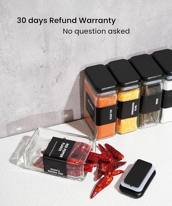 APT 1101 Glass Storage Jars with Bamboo Lid, glass canisters with airtight lids, Clear jars with lids for Spice, Cookie, Candy, Tea, Coffee Bean and Rice (Black, Spice Jar Set (4 oz, set of 12))