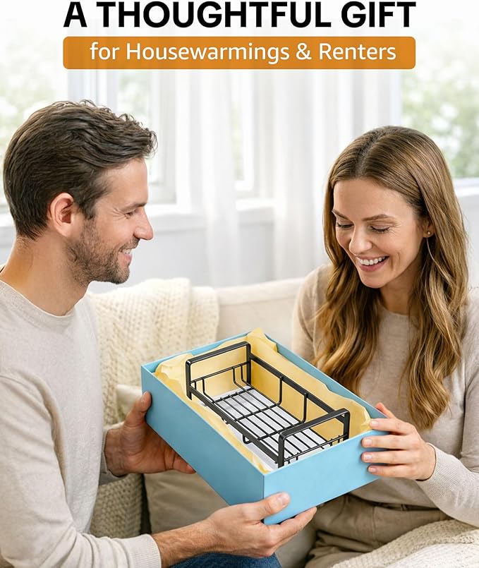 HULISEN Large Sponge Holder, 304 Stainless Steel Kitchen Soap Dispenser Caddy Organizer, Countertop Soap Dish Rack Drainer with Removable Drain Tray, not Including Dispenser and Brush, Black