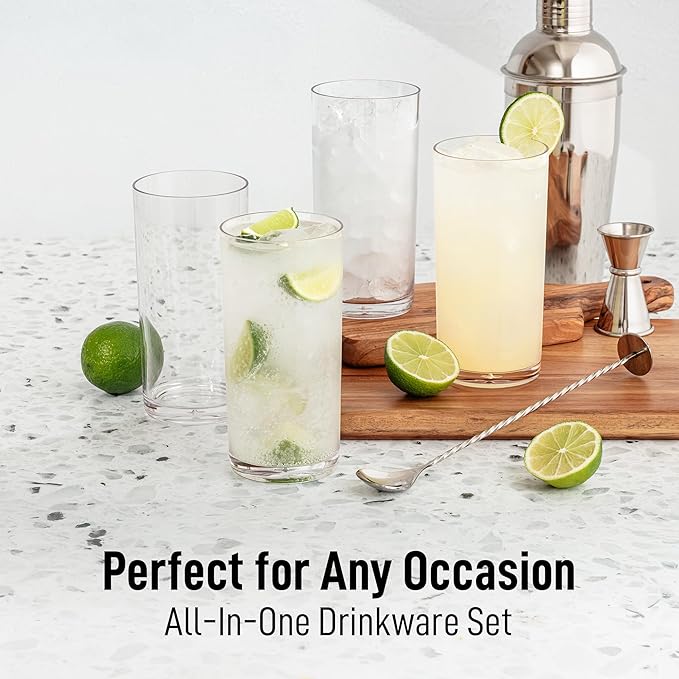 Zulay Kitchen Plastic Drinking Glasses (Set of 8) – 16oz Acrylic Shatterproof Water Cups for Home, Kitchen & Outdoors – Crystal Clear Glass Look – BPA & Lead-Free – Top-Rack Dishwasher Safe