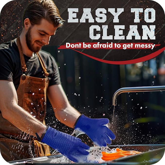 Kitchen perfection XL Silicone Smoker Oven Gloves-Extreme Heat Resistant BBQ Gloves-Handle Hot Food Right on Your Grill Fryer&Pit|Waterproof Grilling Cooking Baking Mitts|Superior Value Set+3 Bonuses