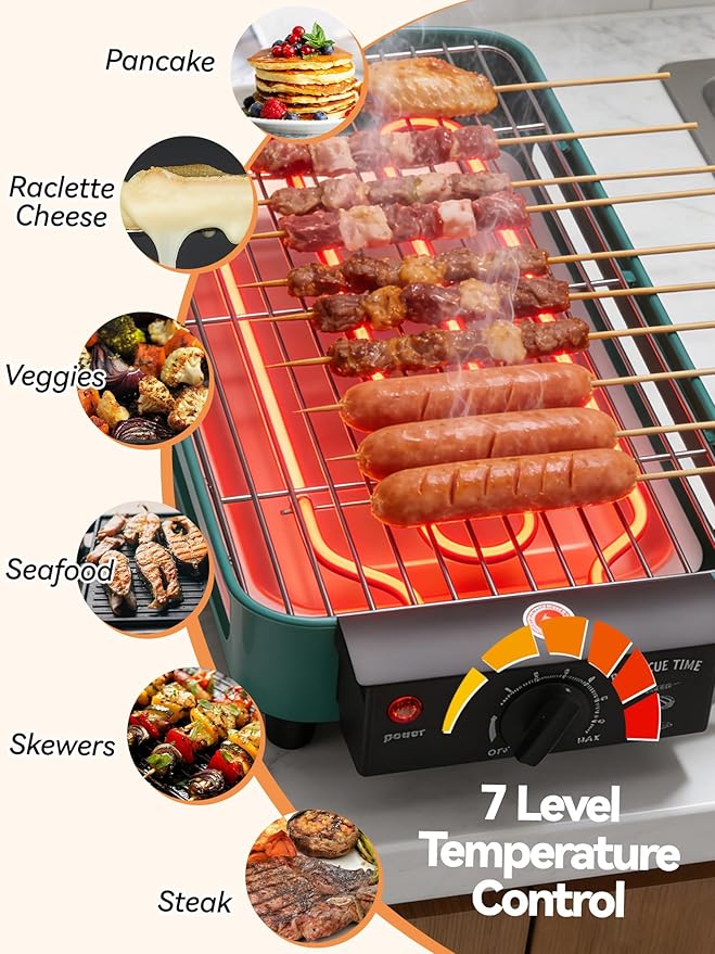 Indoor Grill Smokeless, 1700W Electric Grill Inside House for Kitchen Table, Apartment, Compact Korean BBQ Grill with Non-Stick Cooking Removable Griddle Plate, 7 Temperature Control, Dishwasher Safe