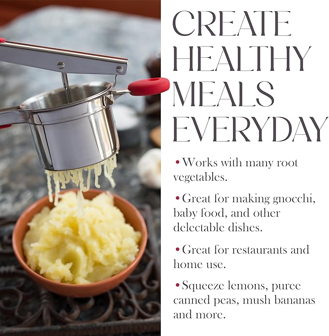 Bellemain 15 oz Large Potato Ricer | Heavy-Duty Stainless Steel Potato Ricer & Masher | Perfect for Mashed Potatoes | Kitchen Tool with Fixed Disc (Red)