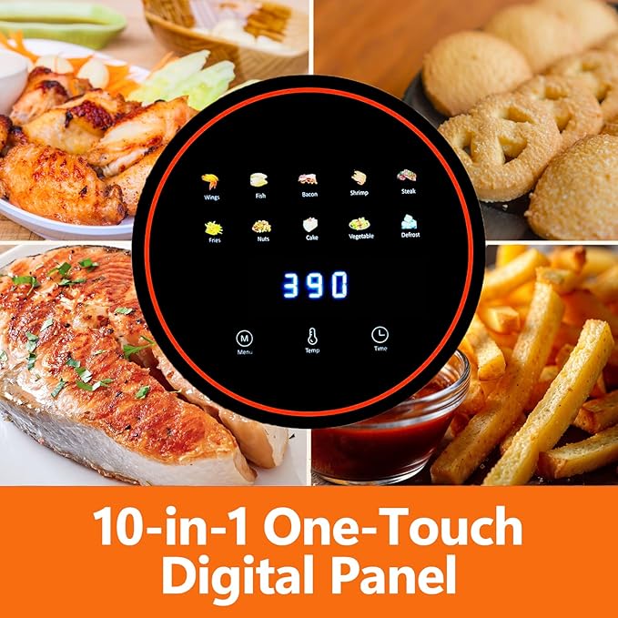 Simple Deluxe 4.7 Qt Glass Air Fryer, Non-Toxic 10-in-1 Digital Air Fryer with 360° Visible Glass Bowl, Nonstick & Dishwasher-Safe, Air Fry, Roast, Bake, Dehydrate, Fries, 1300W, Silver