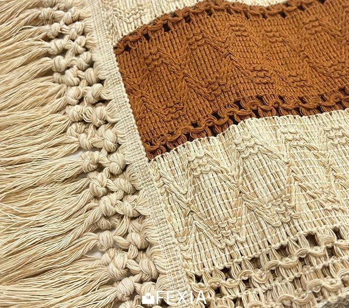 FEXIA Boho Table Runner 36 Inches Long Thanksgiving Decor Macrame Table Runner Farmhouse Stylewith Tassels for Party Bohemian Rustic Wedding Bridal Shower Dining Decor Middle Brown (12x36 Inches)