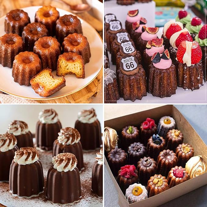 Sidosir 2Pcs Small Canele Mold Silicone, 15-Cavity Mini Nonstick Canele Silicone Baking Cake Pan for Bread Muffin, Non-Stick Madeline Pans for Baking