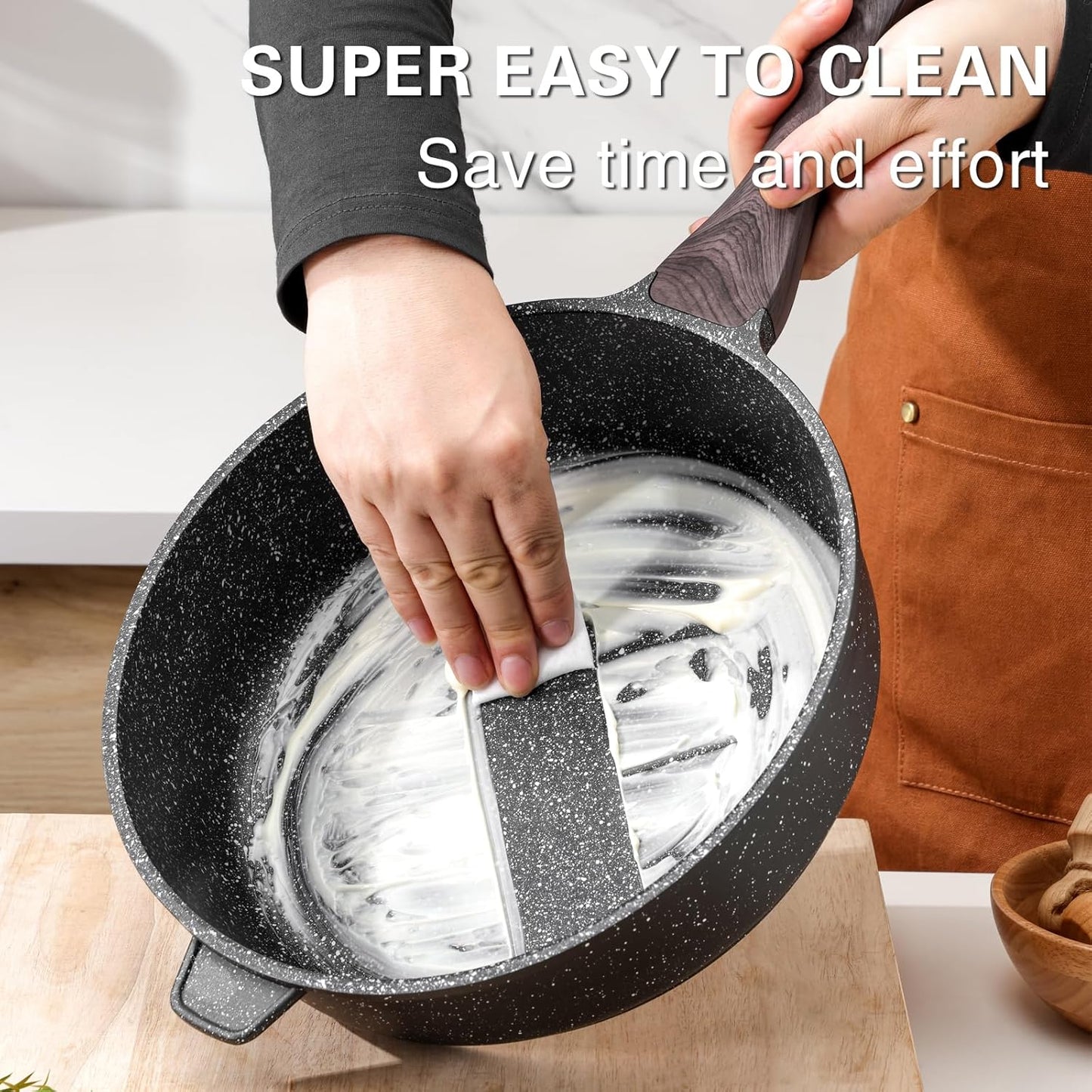 Nonstick Deep Frying Pan with Lid, 10 Inch Non Stick Skillet, Saute Pan for Cooking, Healthy Induction Cookware, PFOA Free