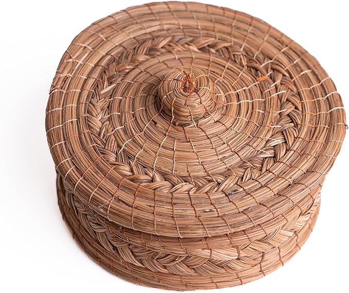 Authentic Mexican Tortilla Warmer Basket - Pine Needle Handwoven with Handloomed Cloth (Natural 8" w cloth)