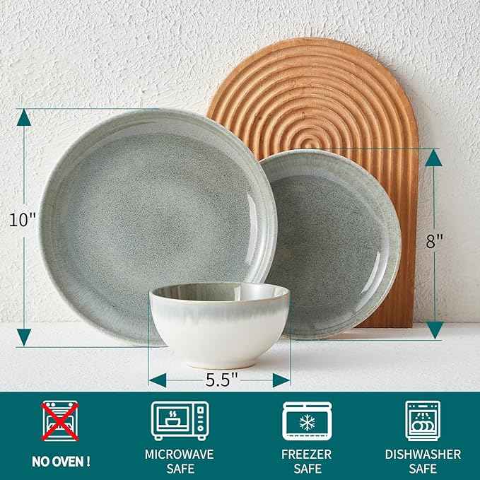 24 Piece Dinnerware Sets for 8, Modern Stoneware Plates and Bowls Sets, Perfect for Family Gatherings & Holiday Celebrations, Easy Cleaning Dishes, Stack Compactly Plate Set, Gradient Green