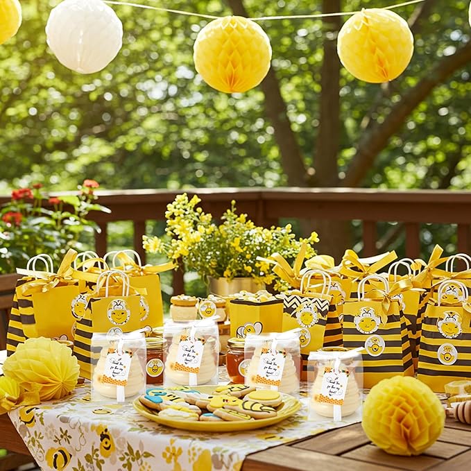 Yinder 12 Pcs Baby Shower Prize for Winners Honey Party Favors 3 oz Ceramic Honey Jars with Dippers Mini Bee Themed Pots with Goodie Boxes for Baby Shower Wedding Favors Bee Themed Party Gifts
