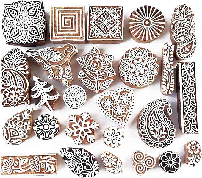 Royal Kraft Assorted Wooden Block Printing Stamps (Set of 25) Bulk01_25A