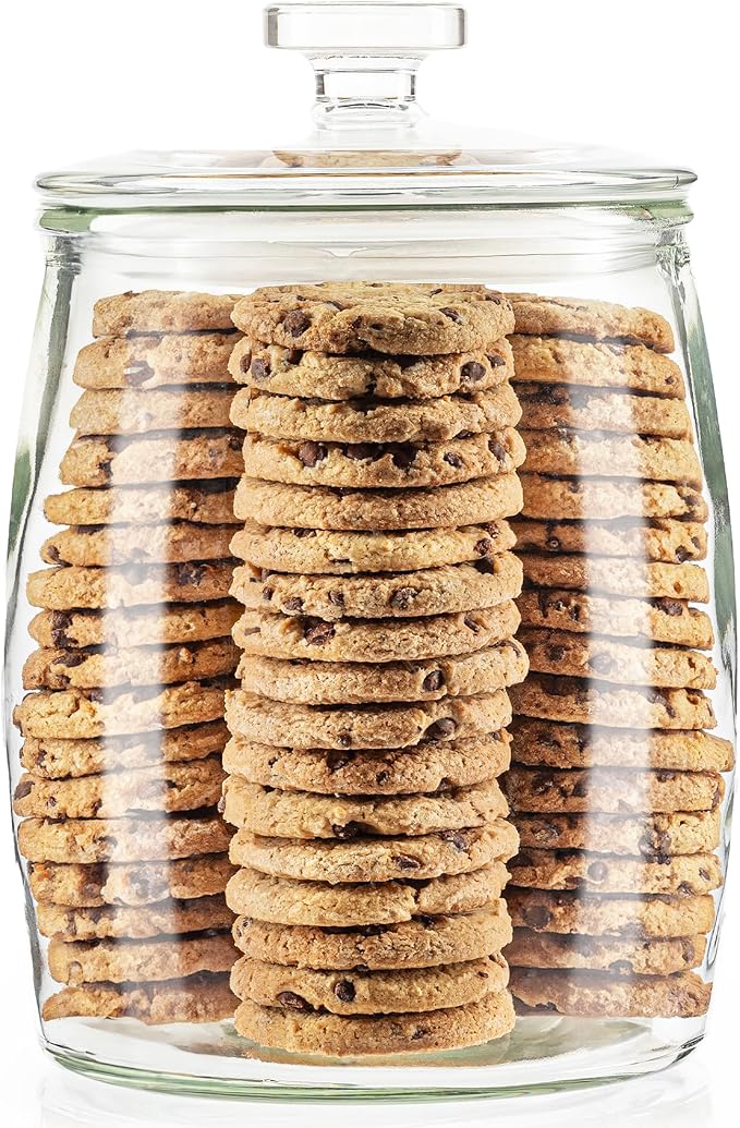 kitchentoolz Large Glass Cookie Jar with Airtight Lid - 1 Gallon Storage Container for Candy, Flour, Sugar, Pet Food & Dog Treat Canister - Pack of 1