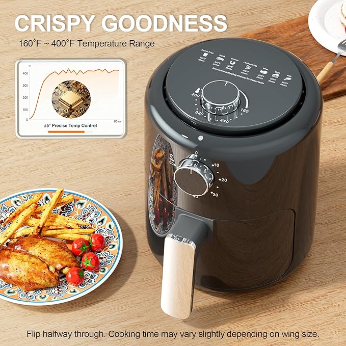 Compact Air Fryer Small 2QT, 4-in-1 Small Mini Airfryer, Bake, Roast, Reheat, 98% Less Oil, Adjustable Temperature Control w/ 60min Timer, Quiet, Nonstick & Dishwasher Safe Basket, BPA-Free, Black