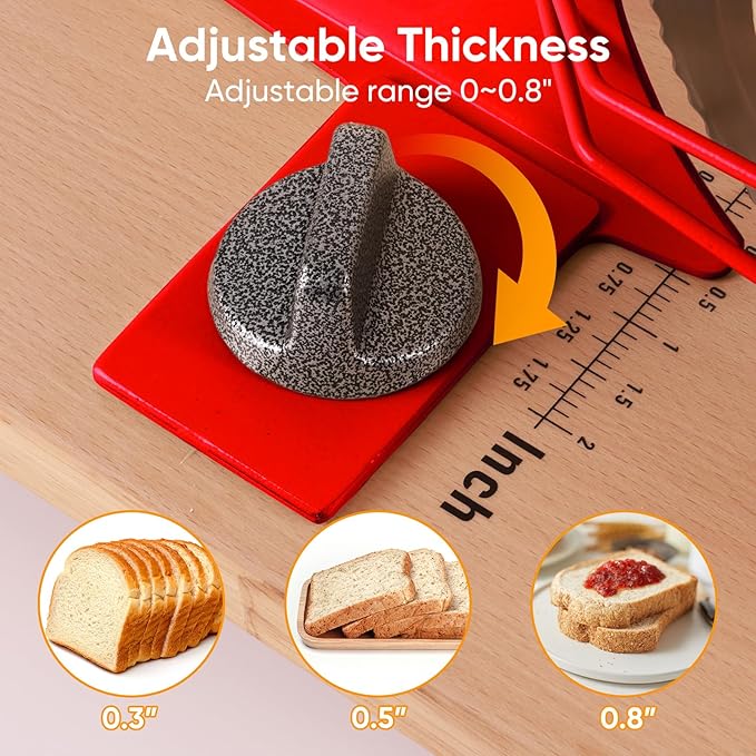 Upgrade Manual Bread Slicer for Homemade Sourdough - Adjustable Thickness & Evenly Slice, Bread Slicer with Scale Lines, Hand Crank, Suction Cups and Bread Guide for Sandwiches, Toast, Bagel, Baguette