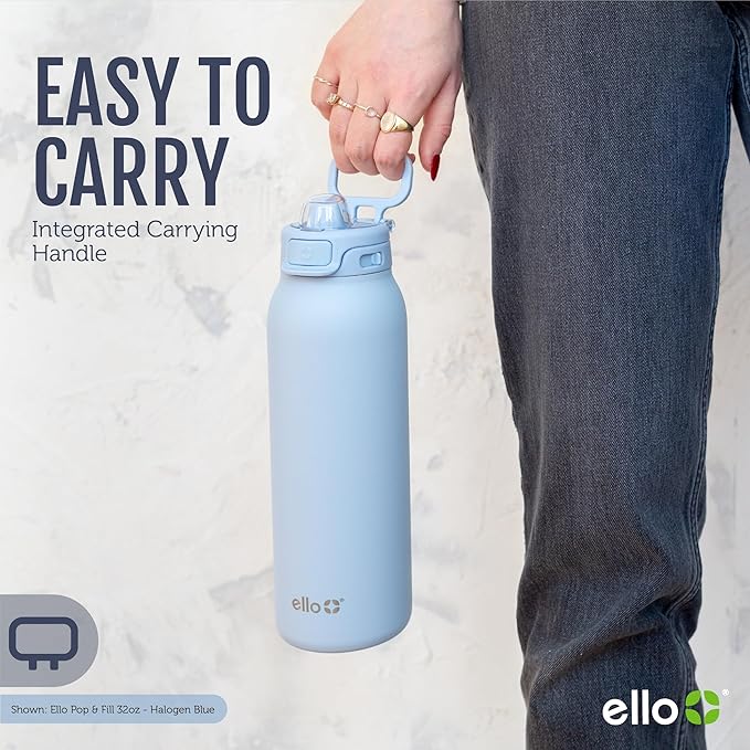 Ello Pop & Fill 40oz Stainless Steel Water Bottle with Quick Fill Technology, Double Walled and Vacuum Insulated Metal, Leak Proof Locking Lid, Sip and Chug, Reusable, BPA Free, Aurora