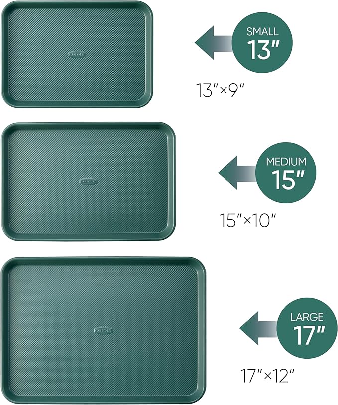 CAROTE 3-Piece Baking Pan Set - Bakeware Set, Baking Sheet Set Including 13 Inch 15 Inch 17 Inch Sheet Pan, Cookie Sheet for Baking, Deep Olive Green