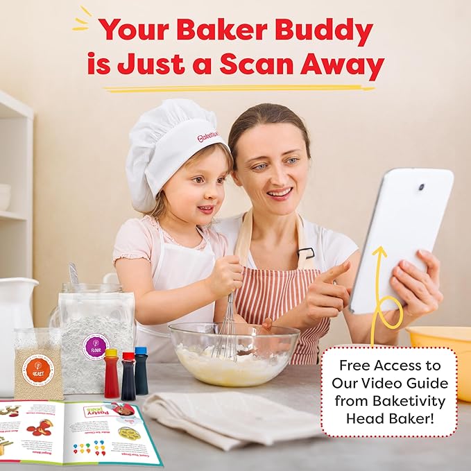 Baketivity Rainbow Bagel Kids Baking Kit - Baking Kits for Kids with Premeasured Ingredients, Step-By-Step Instructions, Video Guide, and STEM Lessons - Cooking for Ages 6-12+