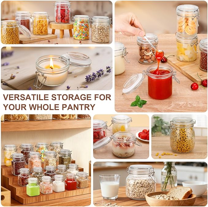 4oz Mini Airtight Glass Jars with Clamp Lid - Small Spice, Jam & Honey Jars for Kitchen Pantry Storage, Cute Clear Sauce Containers for Seasoning, Sugar, Salt, Wedding & Party Favors