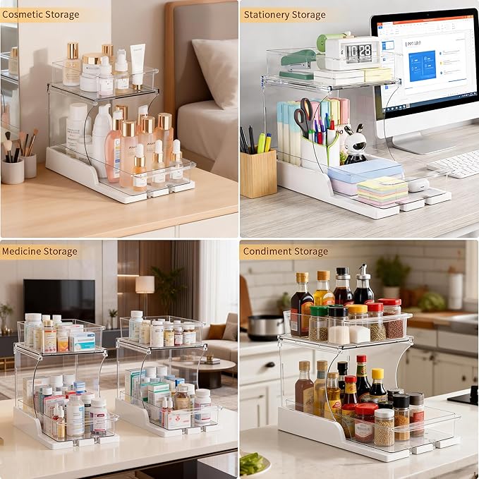 Attelite Makeup Organizer 2-Tier Makeup Storage Cosmetics Organizer with 180° Rotating Design Sturdy durable Versatile Perfume Vanity Organizer for Countertops, Bathrooms, Office Supplies,and Dressers