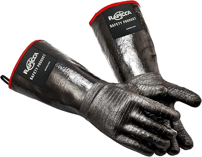 RAPICCA 700°F Heat Resistant BBQ Grill Gloves: Oil Resistant Waterproof for Smoking Grilling Cooking Barbecue Deep Frying Turkey Rotisserie Handling Hot Greacy Meat Stocking Stuffers - Long Sleeve