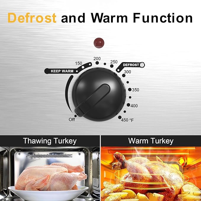 26Qt Turkey Roaster Oven Buffet with Self-Basting Lid, 1450W Electric Roaster Oven with Cool-Touch Handles, Stainless Steel Roaster Oven with Removable Pan and Rack, Silver