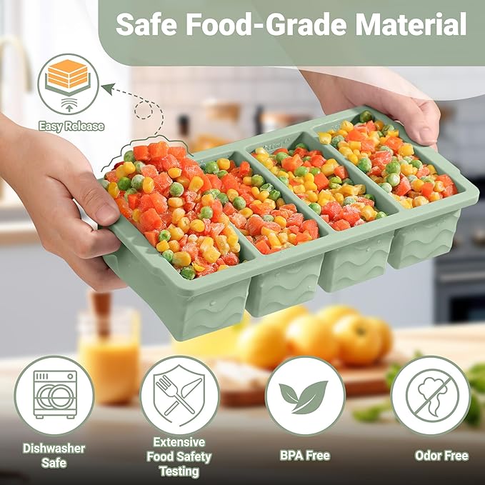 Silicone Freezer Molds for Soup with Lid, 1-Cup & 2-Cup Large Ice Cube Trays Food Storage Containers for Meal Prep, Freeze 500mL/250mL/125mL Portions – 2 Pack