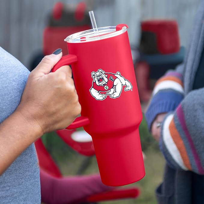 Logo Brands NCAA 40 oz Tumbler with Handle -Stainless Steel Insulated Travel Tumbler with Straw Lid – Powder Coated, Leak-Resistant, Keeps Drinks Hot/Cold – Great for Tailgating, or Everyday Use
