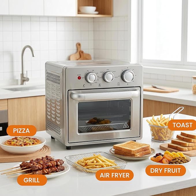 Simple Deluxe 16.9QT Air Fryer Toaster Oven Combo, 5-in-1 Countertop Convection Oven with Air Fry, Grill, Bake, Dehydrate, Up to 450°F, Stainless Steel