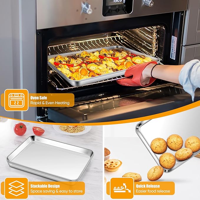 Homikit 1 Pack Quarter Sheet Pan, 9x13 Inches Stainless Steel Cookie Sheets for Baking Non Stick, Metal Baking Sheet Fits Toaster Oven, Bacon Pan Non Toxic & Rust Free, Dishwasher Safe
