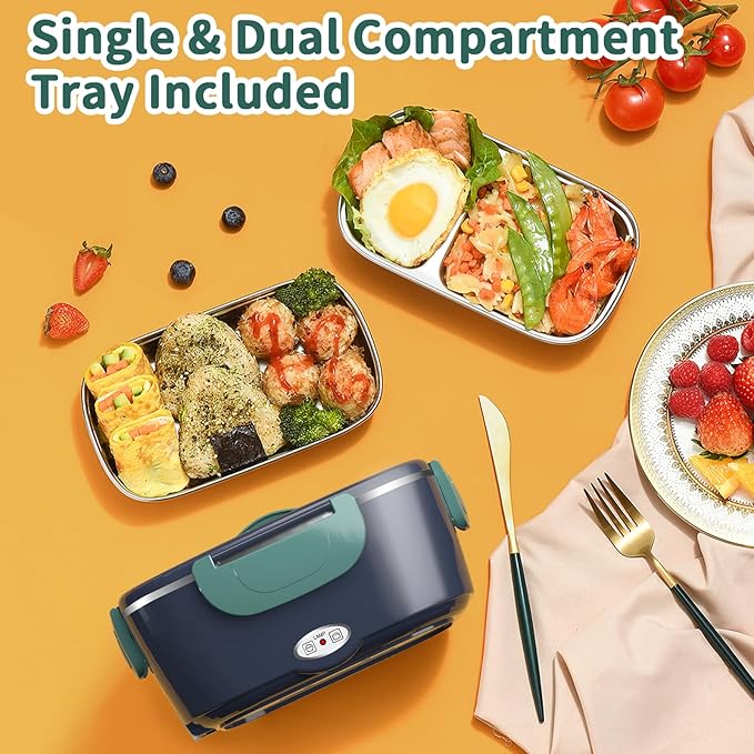 Electric Heated Lunch Box for Adults with 2 Pack 1.5L Containers, Portable 100W 3-IN-1 Fast Heated Lunch Box for Men, Portable Heating Food Warmer,12V/24V/110V for Car Truck Office Home Travel