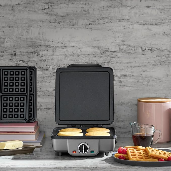 Cuisinart Belgian Waffle Maker with Pancake, Nonstick Plates, 6 Browning Levels, Ready Indicator Lights, Temperature Control, Deep Waffle Pockets, Brushed Stainless, WAF-300NAS