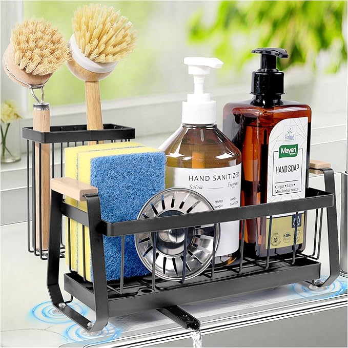 Sponge Holder for Kitchen Sink Organizer, Stainless Steel Sink Caddy Suction Cup with Dish Brush Holder, Rustproof Drying Rack, Sponge Caddy and Dish Soap Organizer for Kitchen Countertop