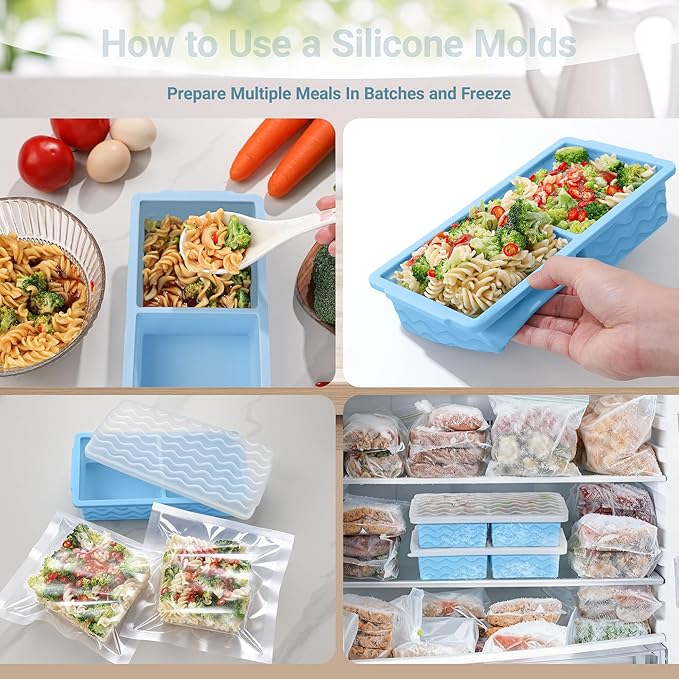 Aopigavi Silicone Freezer Tray with Lid – 2-Cup Soup Freezer Container Molds, Large Ice Cube Trays for Freezing Soup, Sauce & Broth, Meal Prep & Food Storage – Oven & Dishwasher Safe, 2-Pack
