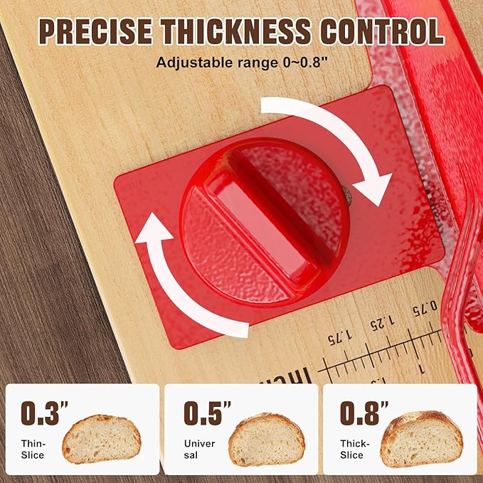 Upgrade Manual Bread Slicer for Homemade Sourdough Bread, Adjustable Thickness with Stainless Steel Serrated Blade, Even Slicing Guide, Non-Slip Suction Cups – Ideal for Home Kitchens and Bakeries