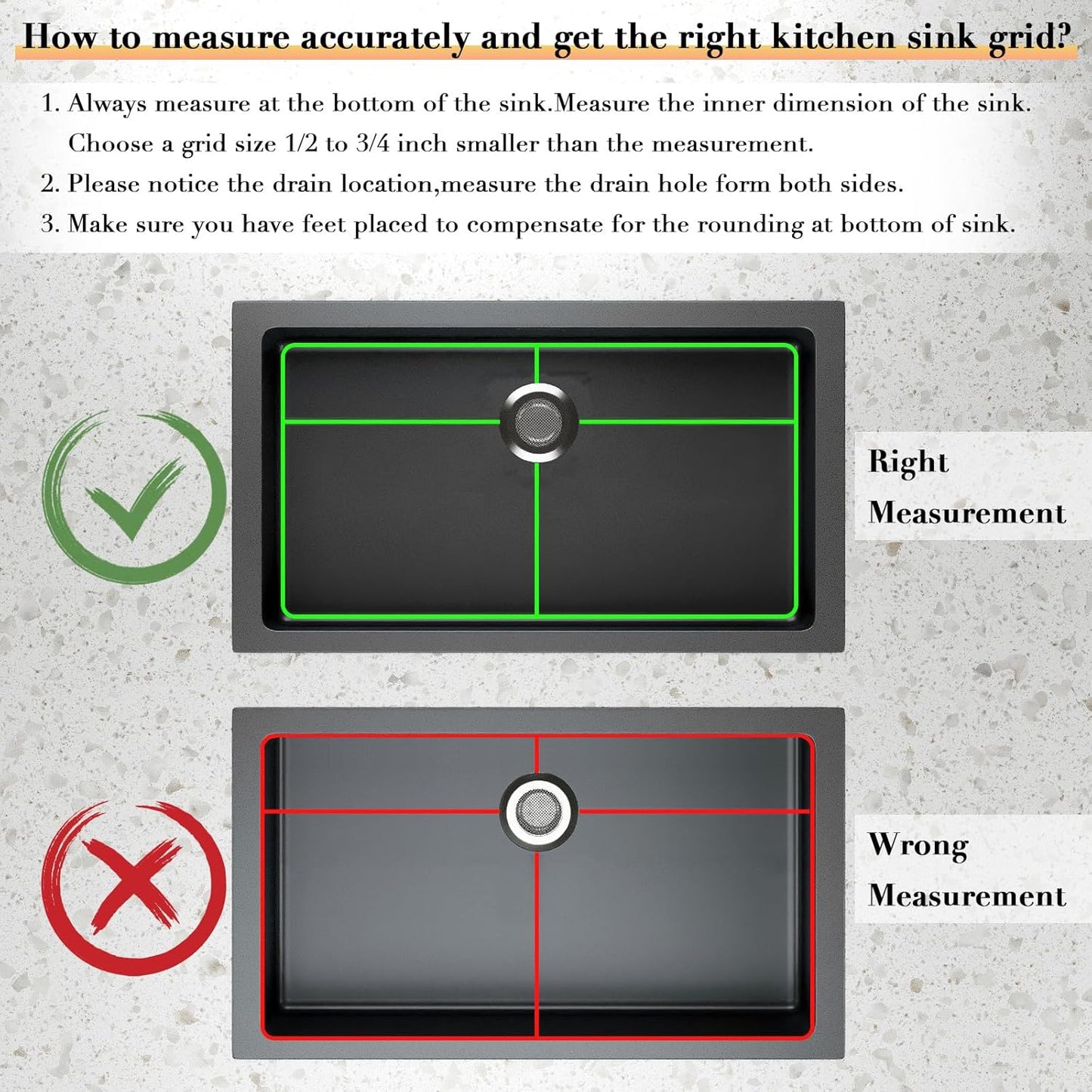 27-9/16" x 14-9/16" Stainless Steel Sink Protector, Sink Protectors for Kitchen Sink, Sink Grid, Sink Grate for Bottom with Rear Drain, Metal Sink Rack for Bottom of Sink with Corner Radius 3/16"