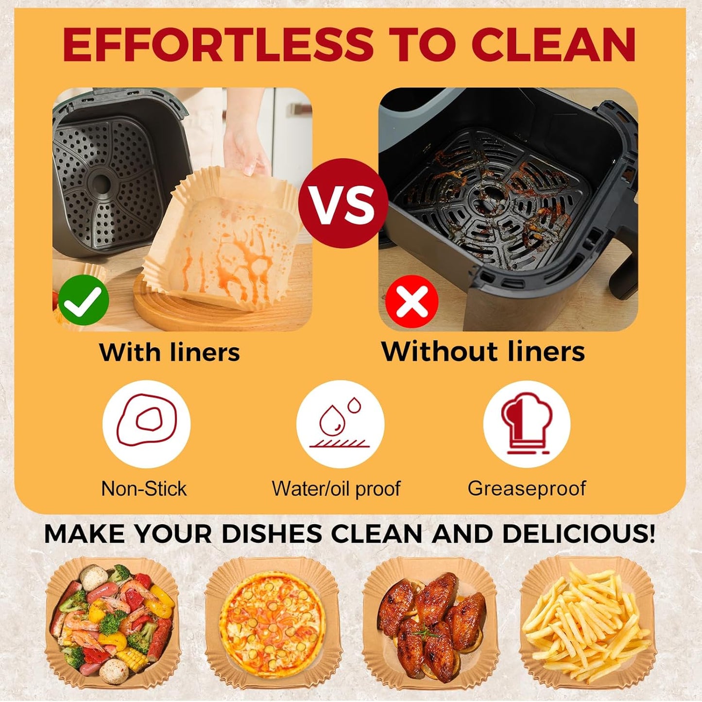 Air Fryer Liners Disposable - 500Pcs 8In Square Parchment Paper for Air Fryer Non-Stick Airfryer Basket Liners for Steamer Microwave Oven