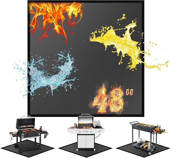 48" Square Fire Pit Mat/Under Grill Mat Fireproof Waterproof Oil-Proof, 4 Layers Fireproof Mat Fireplace Mat BBQ Grill Pads Protect Mat for Deck,Patio,Outdoor Charcoal,Smokers,Wood Floor,Gas Grills
