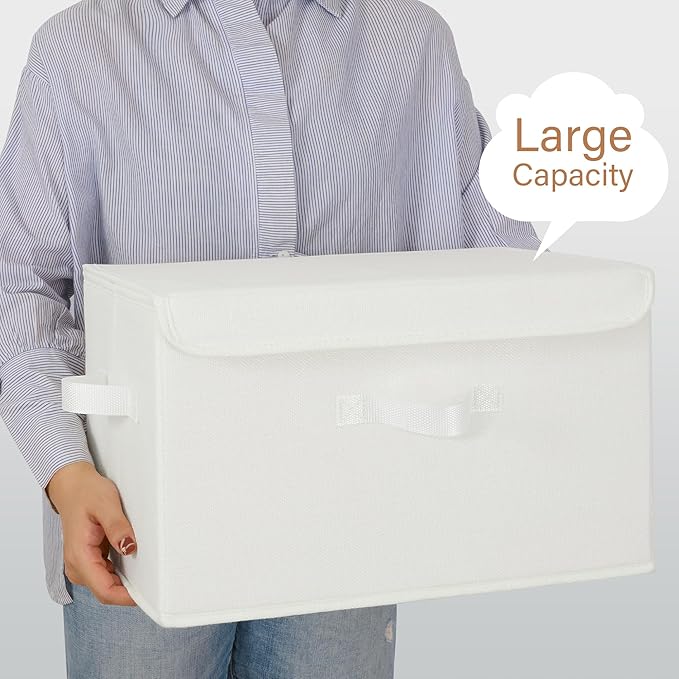 GRANNY SAYS Storage Bins with Lids, Fabric Storage Boxes, Closet Organizers and Storage, Storage Baskets for Shelves, Toy Box, Ivory White, 2-Pack