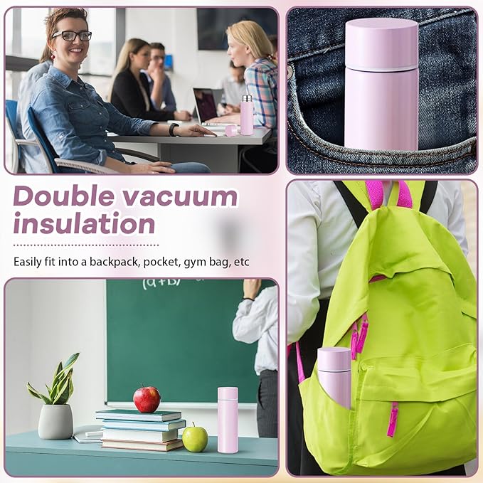 Irenare 5oz Mini Water Bottle Mini Insulated Stainless Steel Bottle Purse Water Bottle Cute Leak Proof Flask Keeps Drink Cold and Hot for Purse Women(Purple,1 Piece)