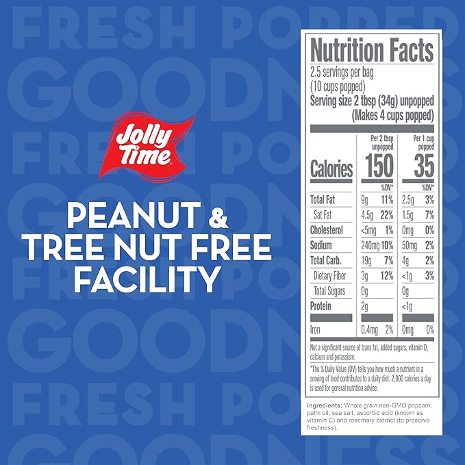 Jolly Time Simply Popped, Vegan, Dairy Free Microwave Popcorn, 3oz Sharing Bag, 3 Bags Per Carton (Simply Popped Sea Salt, 3 Ounce (Pack of 12))