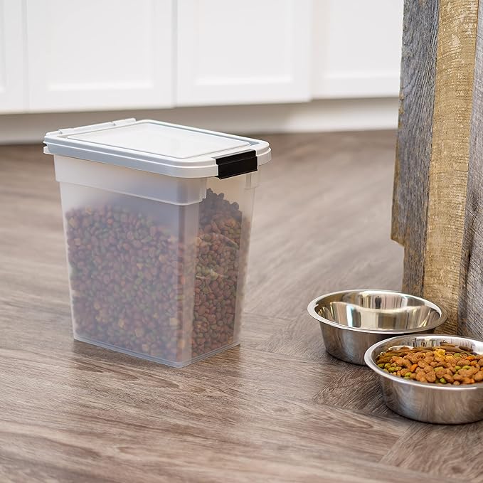 IRIS USA Airtight Dog Food Storage Container, WeatherPro, Up to 10 lbs, for Dog Cat Bird and Other Pet Food Storage Bin, Keep Fresh, Translucent Body, Made in USA, Clear/Gray