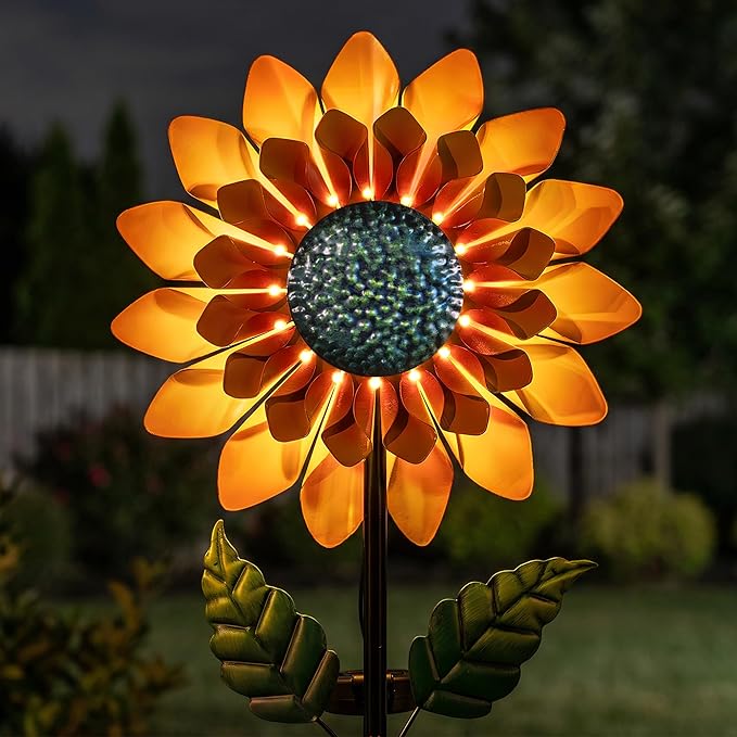 Sunflower Solar Wind Spinner, 52" Metal Wind Spinner with Kinetic Wind Sculpture Windmills for Outdoor Lawn & Garden Patio Decoration