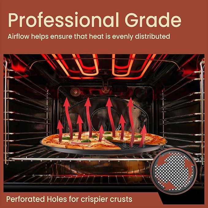 Non-Stick Pizza Pan with Holes - 13-Inch Perforated Pizza Crisper Carbon Steel Pizza Pan - 1 Round Pizza Trays PFOA PFOS and PTFE Free