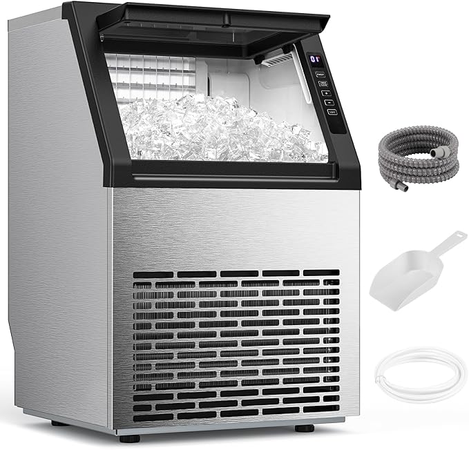 Electactic Commercial Ice Maker Machine,80lbs/24H Stainless Steel Ice Machine,24lbs Storage, Auto Self-Cleaning Freestanding Ice Maker, Ice Machine Freestanding for Bar/Cafe/Restaurant