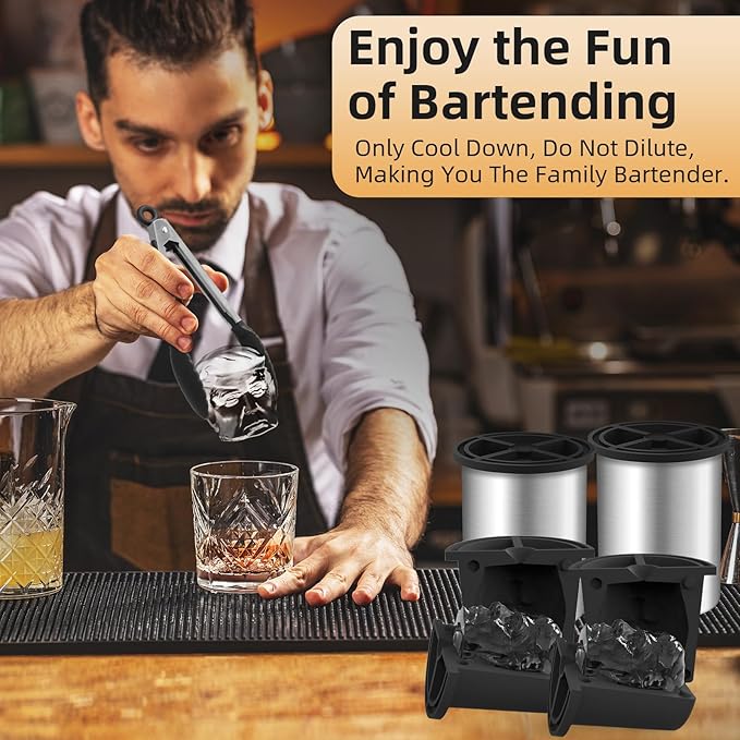 Clear Ice Cube Maker, 2" Clear Ice Ball Maker for Old Fashioned Whiskey lover, Bourbon, Whiskey, Cocktail Funny Gifts for Men on Birthday or Holiday, Easy-Release Stainless Steel Ice Mold(4Pack)